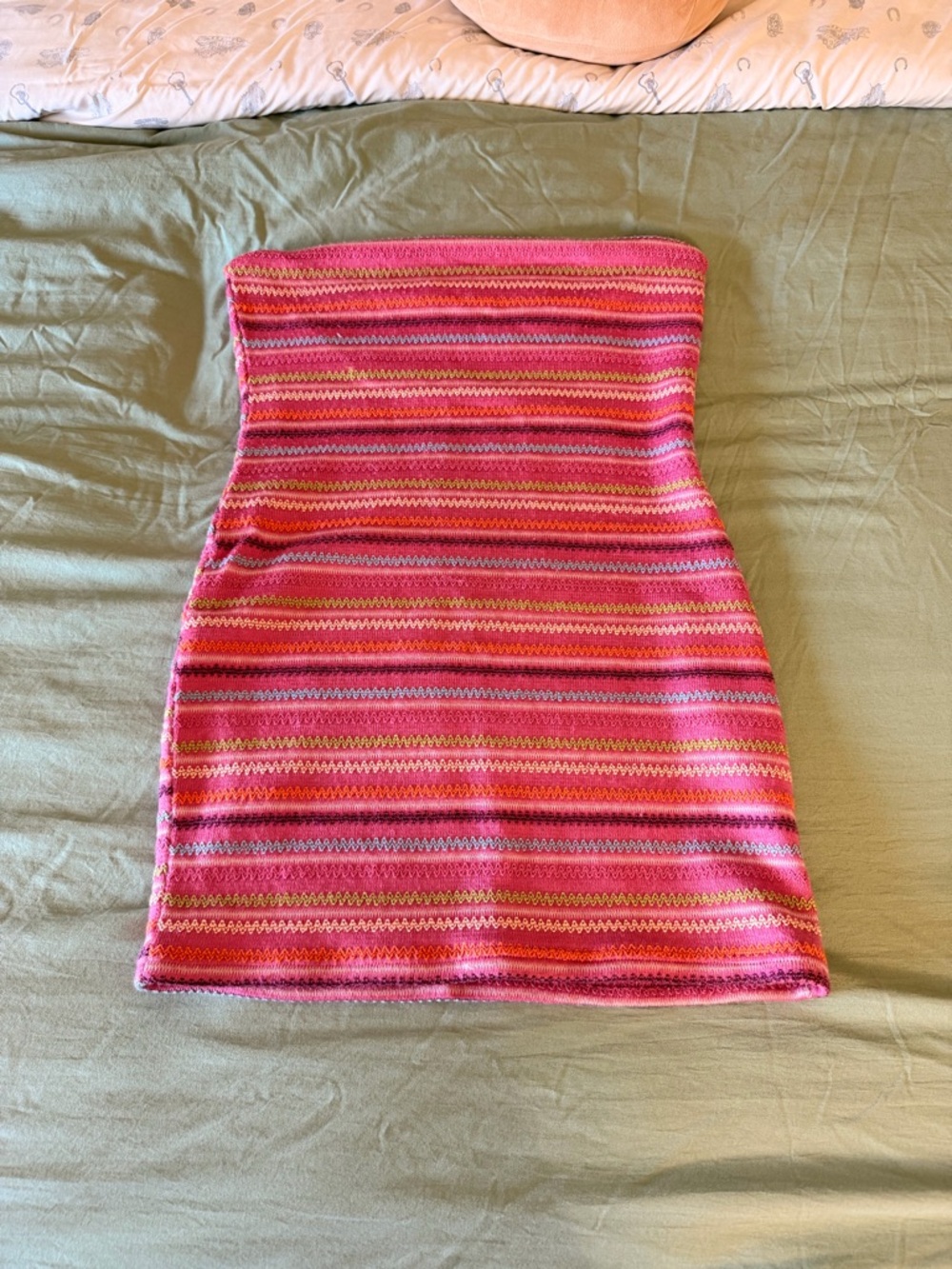White Fox Boutique Pink Multi-Stripe Strapless Knit Dress